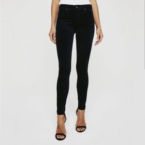 AG Adriano Goldshmeid High Rise Farrah Velvet Black Pants - Anthropologie